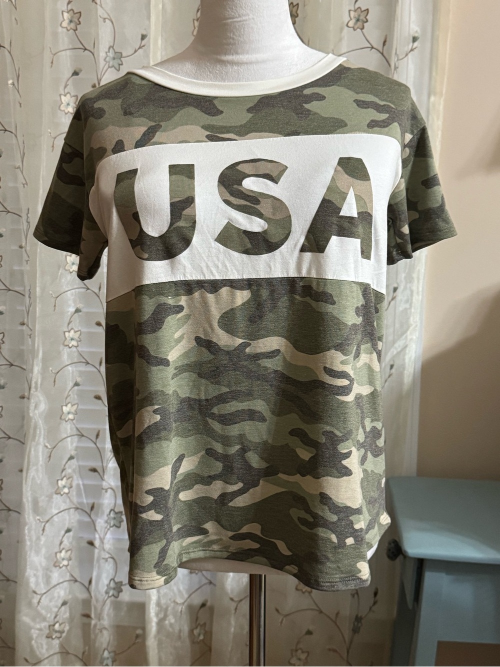 NWOT Sew in Love Camouflage 'USA' Graphic Tee - Camo Green size S  She is cute!!